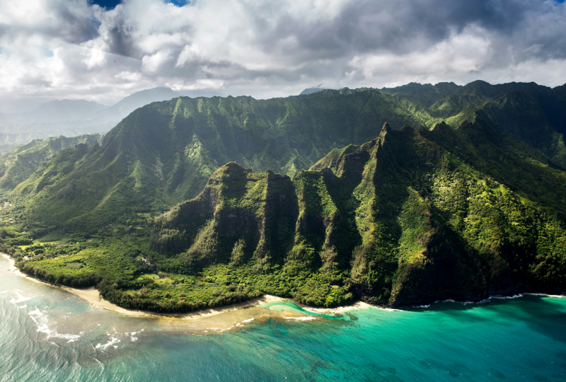 Tropical coastline with mountains